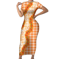 Orange Hawaii Palaka Family Matching Short Sleeve Bodycon Dress and Hawaiian Shirt Hawaiian Ilima Lei LT05 Mom's Dress Orange - Polynesian Pride