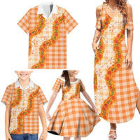 Orange Hawaii Palaka Family Matching Summer Maxi Dress and Hawaiian Shirt Hawaiian Ilima Lei LT05 - Polynesian Pride