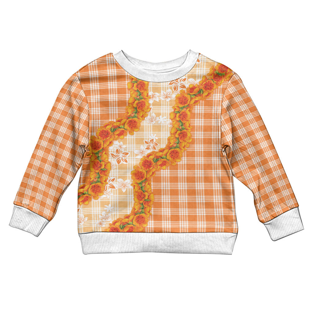 Orange Hawaii Palaka Kid Ugly Christmas Sweater Hawaiian Ilima Lei LT05 Kid Orange - Polynesian Pride