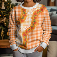 Orange Hawaii Palaka Kid Ugly Christmas Sweater Hawaiian Ilima Lei LT05 - Polynesian Pride
