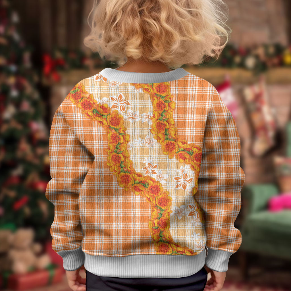 Orange Hawaii Palaka Kid Ugly Christmas Sweater Hawaiian Ilima Lei LT05 - Polynesian Pride