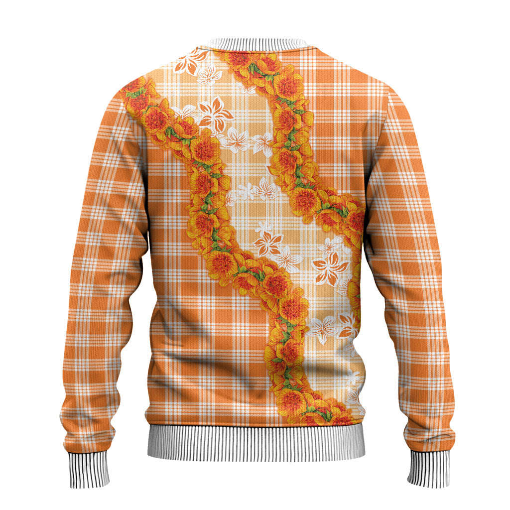 Orange Hawaii Palaka Ugly Christmas Sweater Hawaiian Ilima Lei LT05 - Polynesian Pride