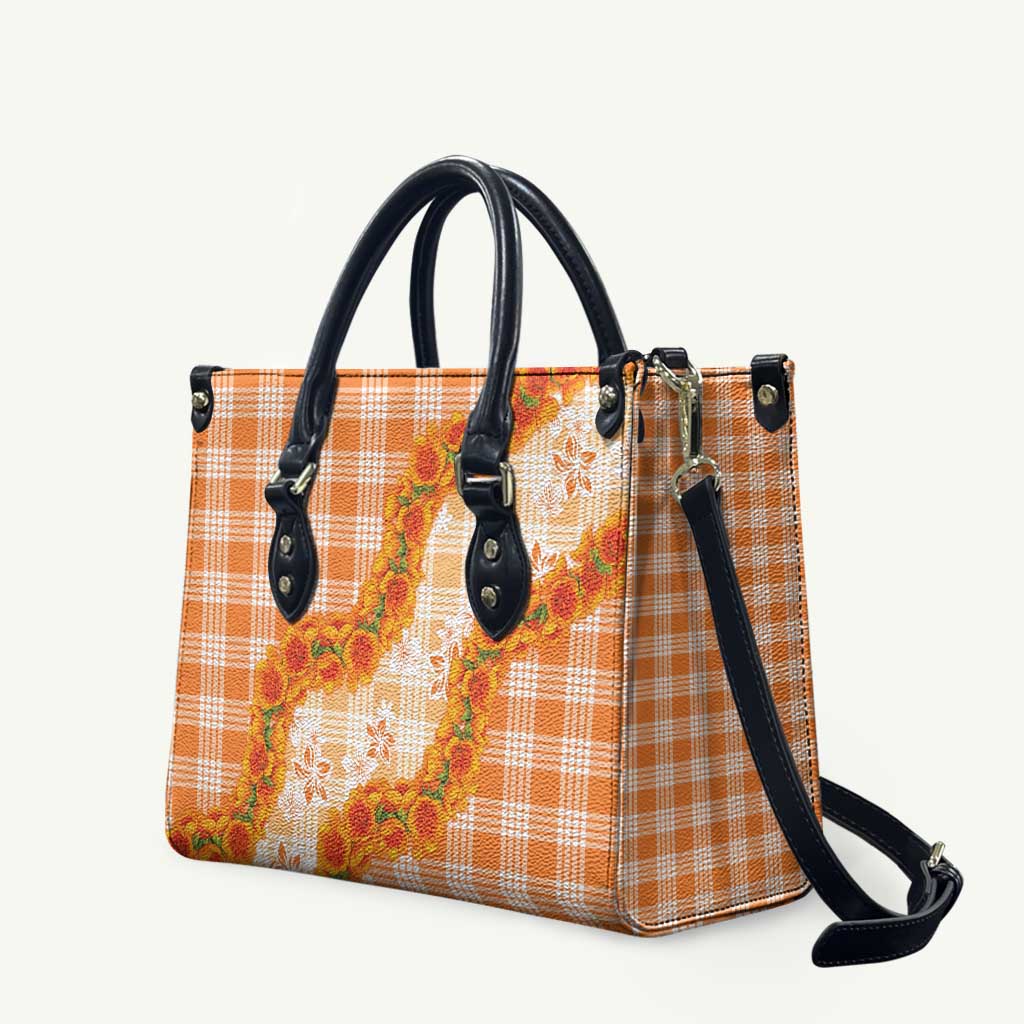 Orange Hawaii Palaka Leather Bag Hawaiian Ilima Lei
