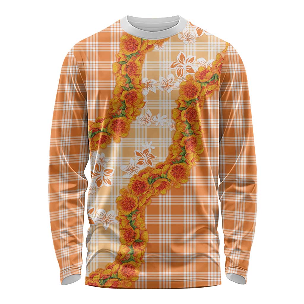 Orange Hawaii Palaka Long Sleeve Shirt Hawaiian Ilima Lei