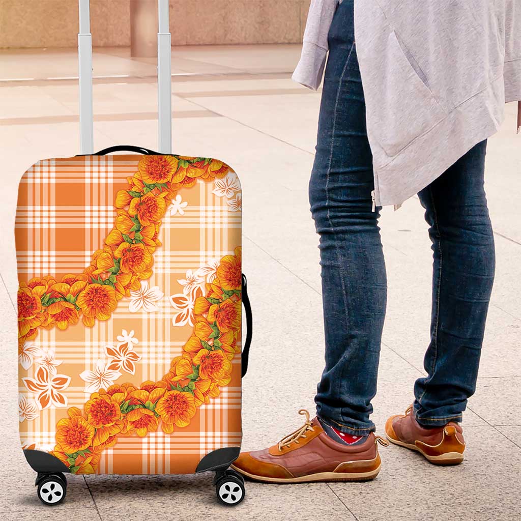 Orange Hawaii Palaka Luggage Cover Hawaiian Ilima Lei