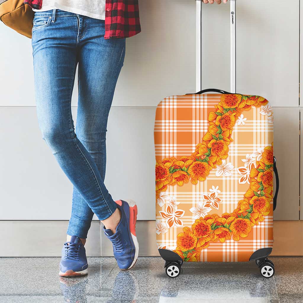 Orange Hawaii Palaka Luggage Cover Hawaiian Ilima Lei