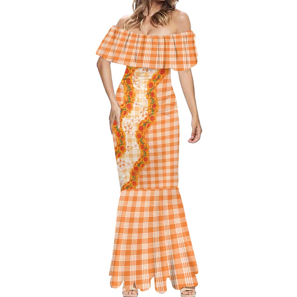 Orange Hawaii Palaka Mermaid Dress Hawaiian Ilima Lei