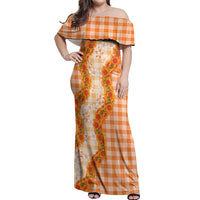 Orange Hawaii Palaka Off Shoulder Maxi Dress Hawaiian Ilima Lei
