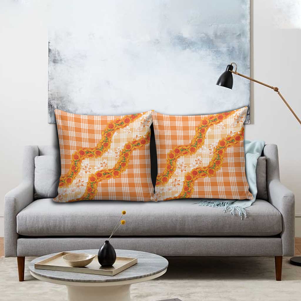 Orange Hawaii Palaka Pillow Cover Hawaiian Ilima Lei