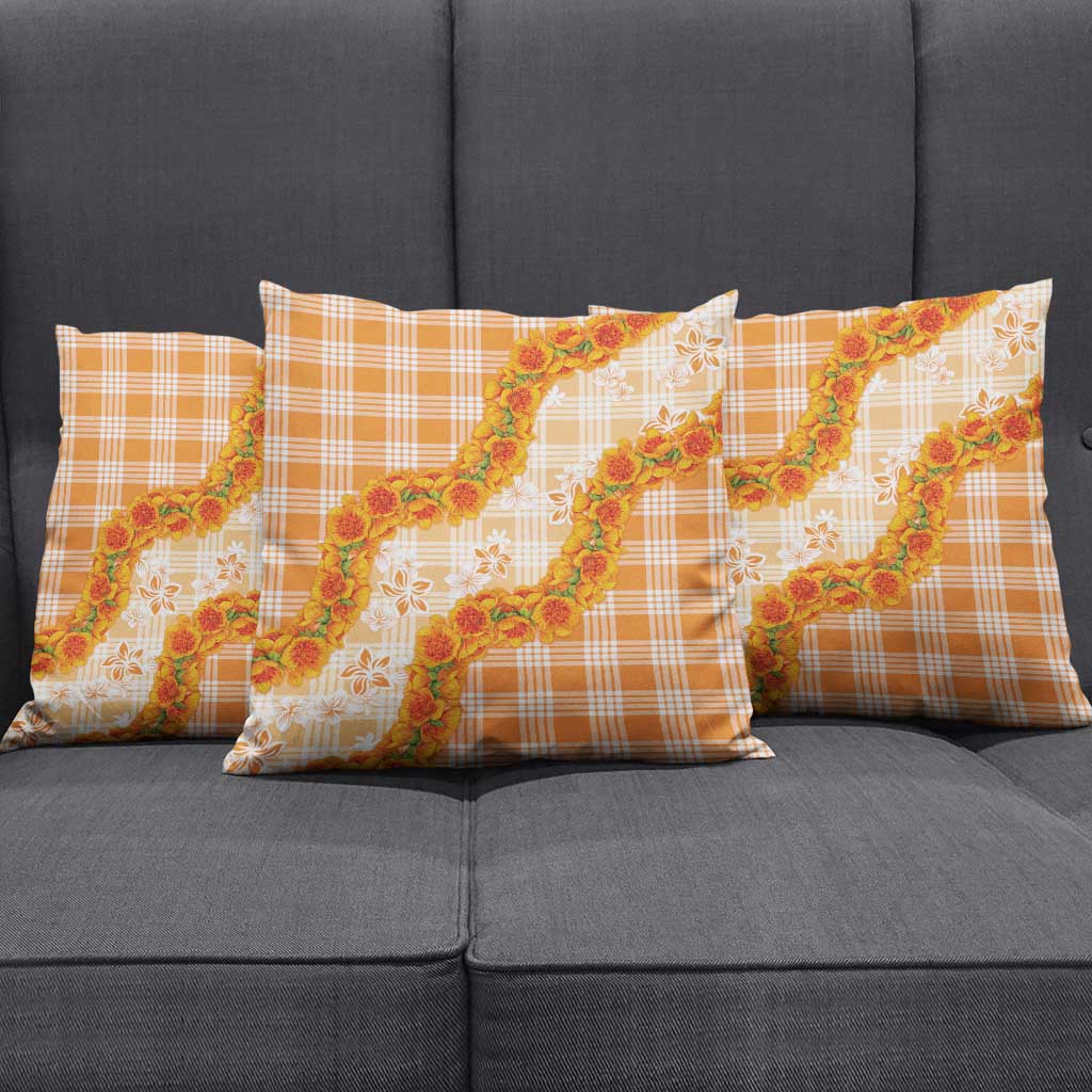 Orange Hawaii Palaka Pillow Cover Hawaiian Ilima Lei
