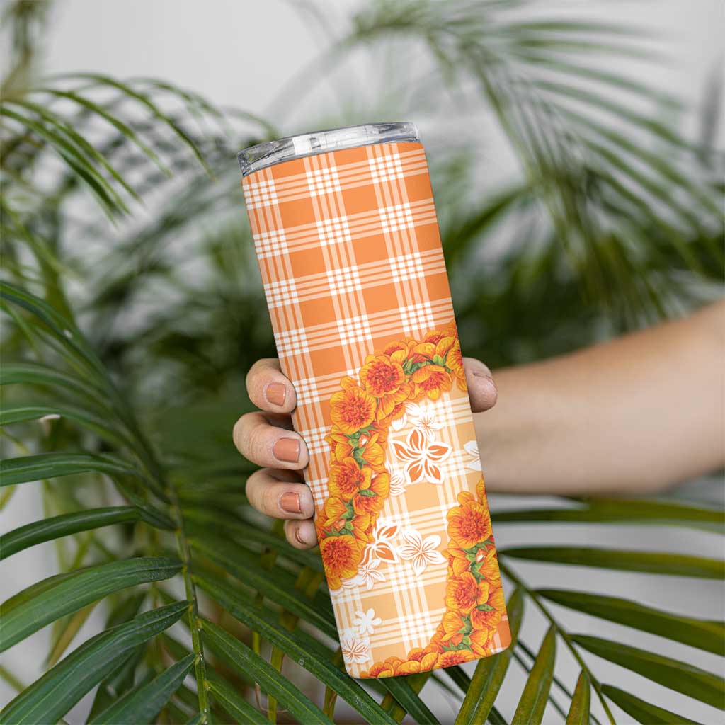 Orange Hawaii Palaka Skinny Tumbler Hawaiian Ilima Lei
