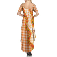 Orange Hawaii Palaka Summer Maxi Dress Hawaiian Ilima Lei