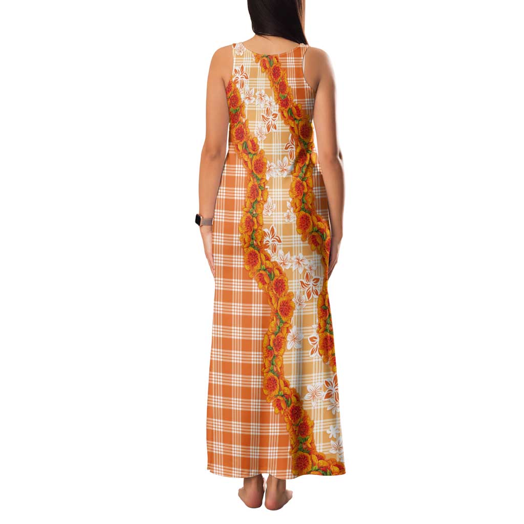 Orange Hawaii Palaka Tank Maxi Dress Hawaiian Ilima Lei