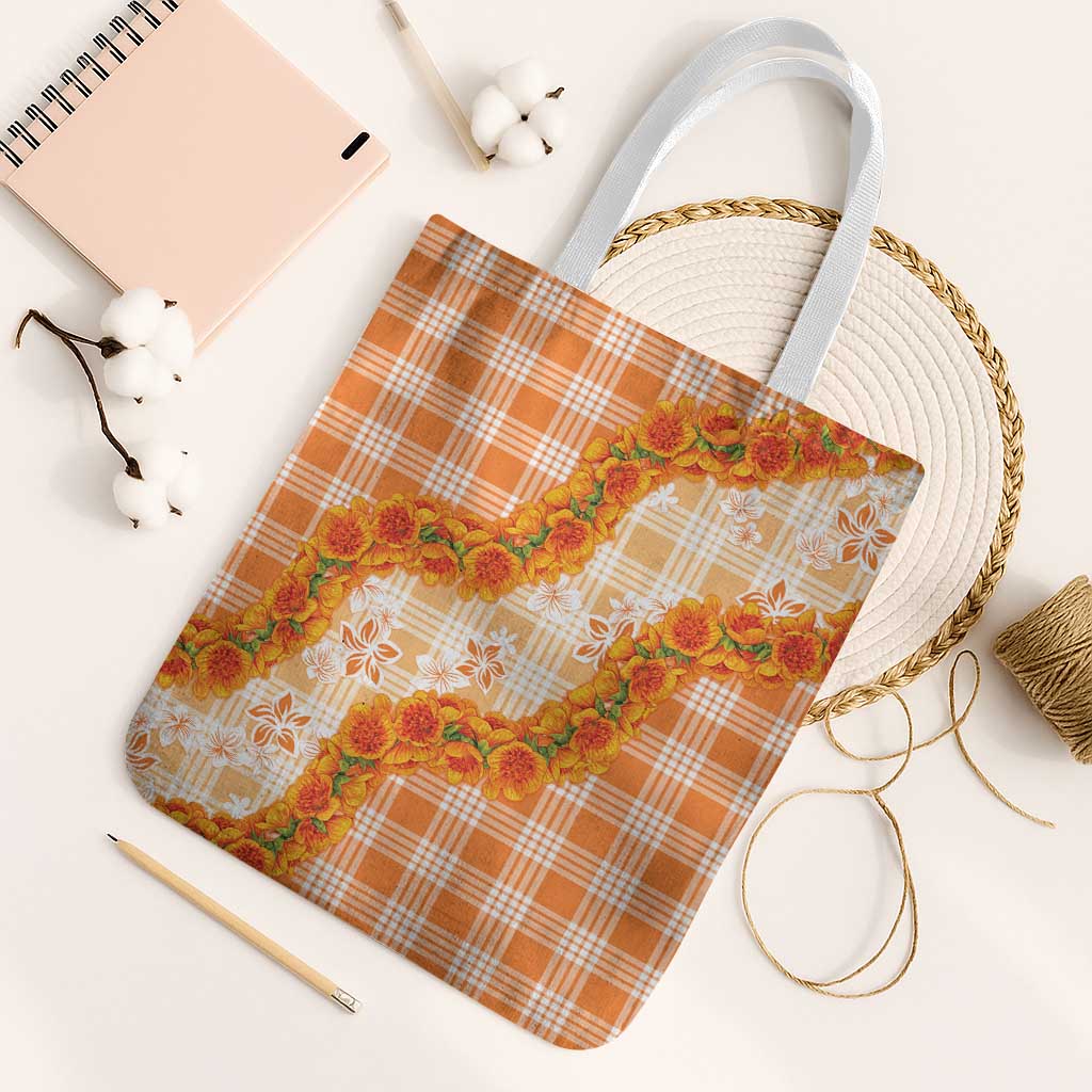 Orange Hawaii Palaka Tote Bag Hawaiian Ilima Lei