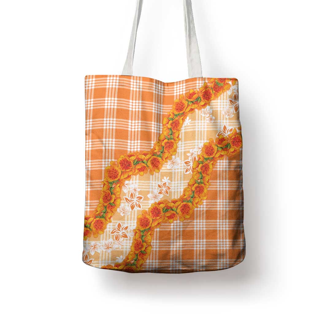 Orange Hawaii Palaka Tote Bag Hawaiian Ilima Lei