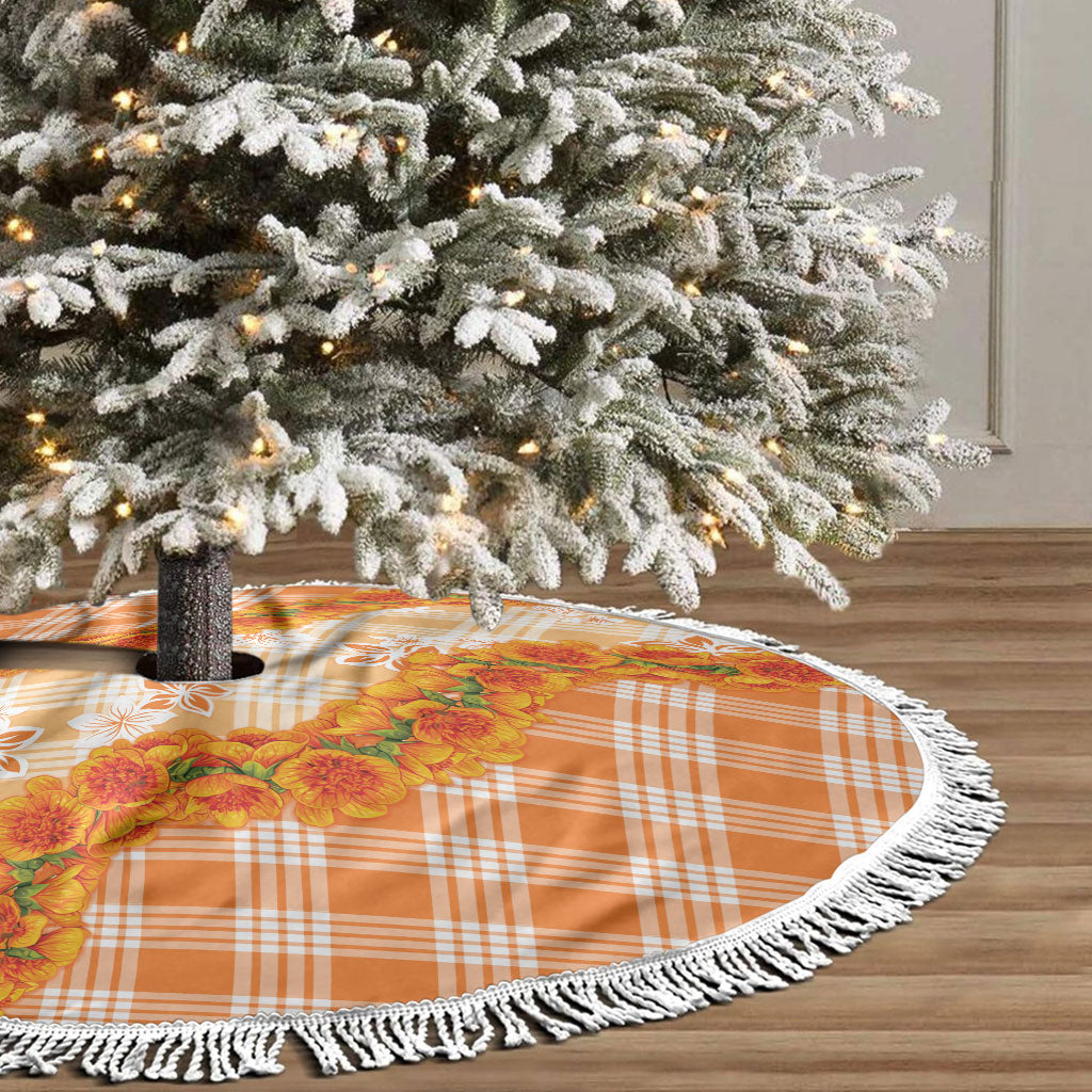Orange Hawaii Palaka Tree Skirt Hawaiian Ilima Lei LT05 - Polynesian Pride