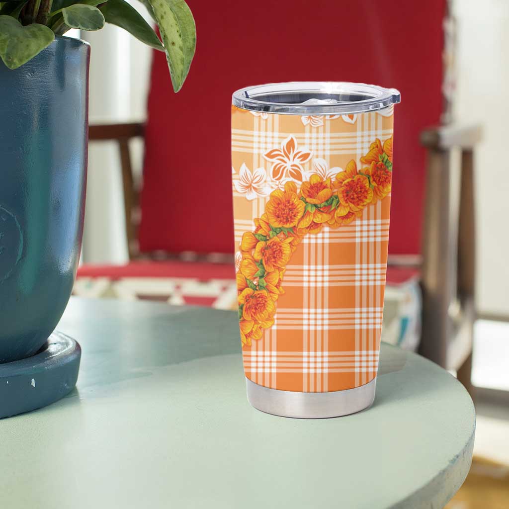 Orange Hawaii Palaka Tumbler Cup Hawaiian Ilima Lei
