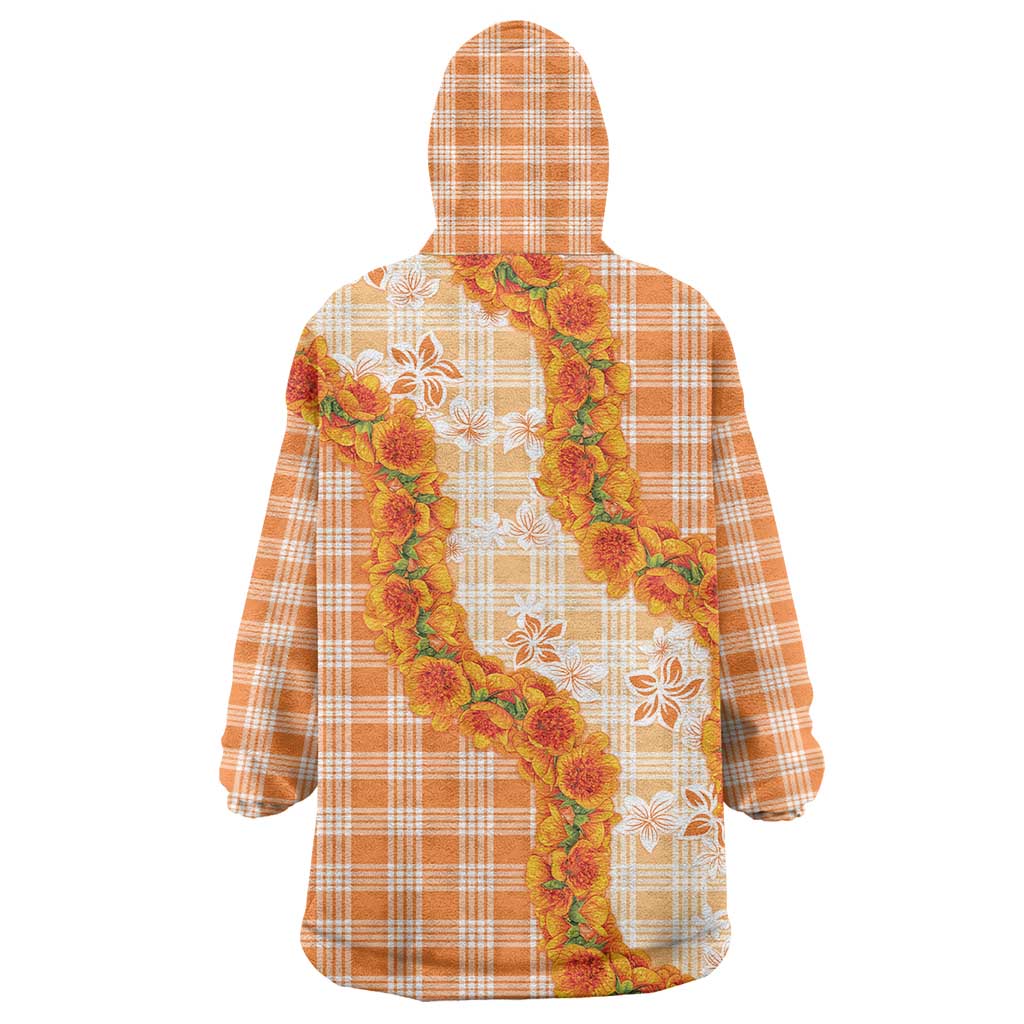 Orange Hawaii Palaka Wearable Blanket Hoodie Hawaiian Ilima Lei