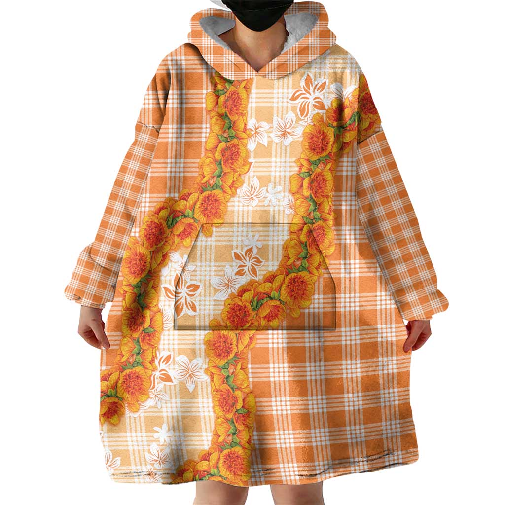Orange Hawaii Palaka Wearable Blanket Hoodie Hawaiian Ilima Lei