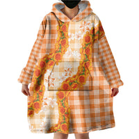 Orange Hawaii Palaka Wearable Blanket Hoodie Hawaiian Ilima Lei
