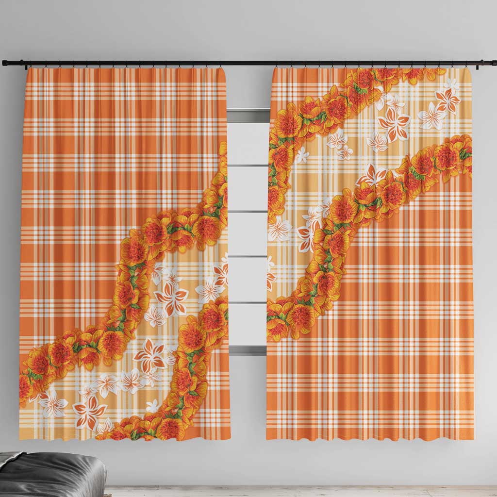 Orange Hawaii Palaka Window Curtain Hawaiian Ilima Lei