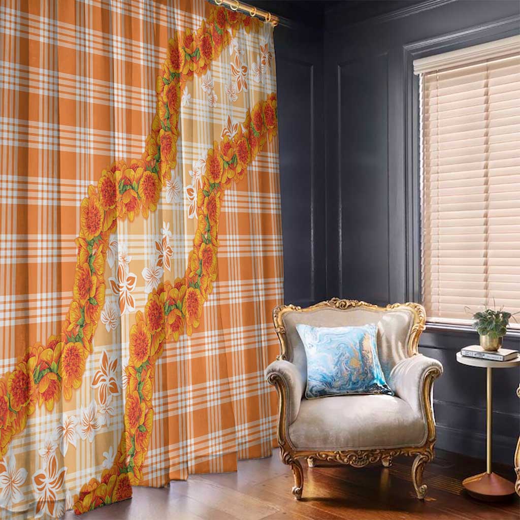 Orange Hawaii Palaka Window Curtain Hawaiian Ilima Lei