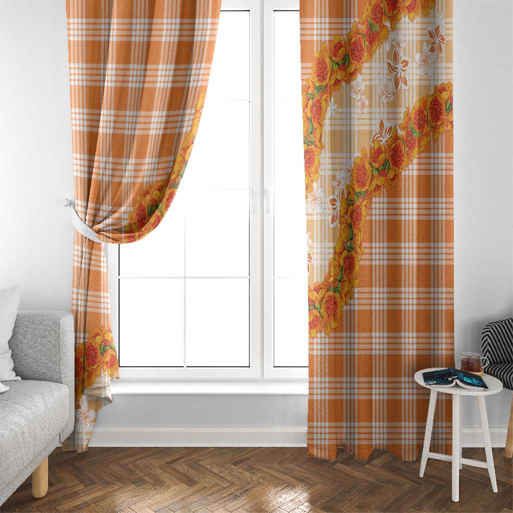Orange Hawaii Palaka Window Curtain Hawaiian Ilima Lei