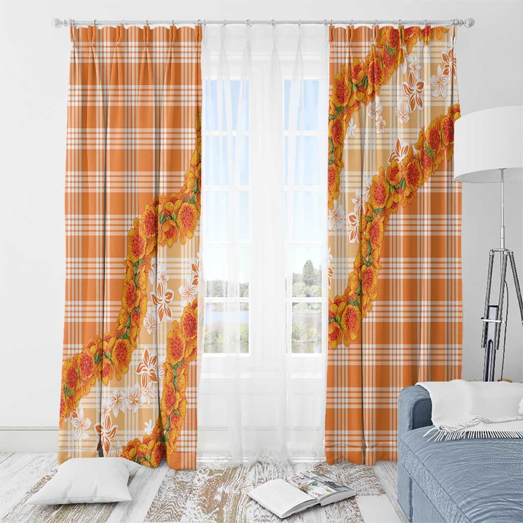 Orange Hawaii Palaka Window Curtain Hawaiian Ilima Lei