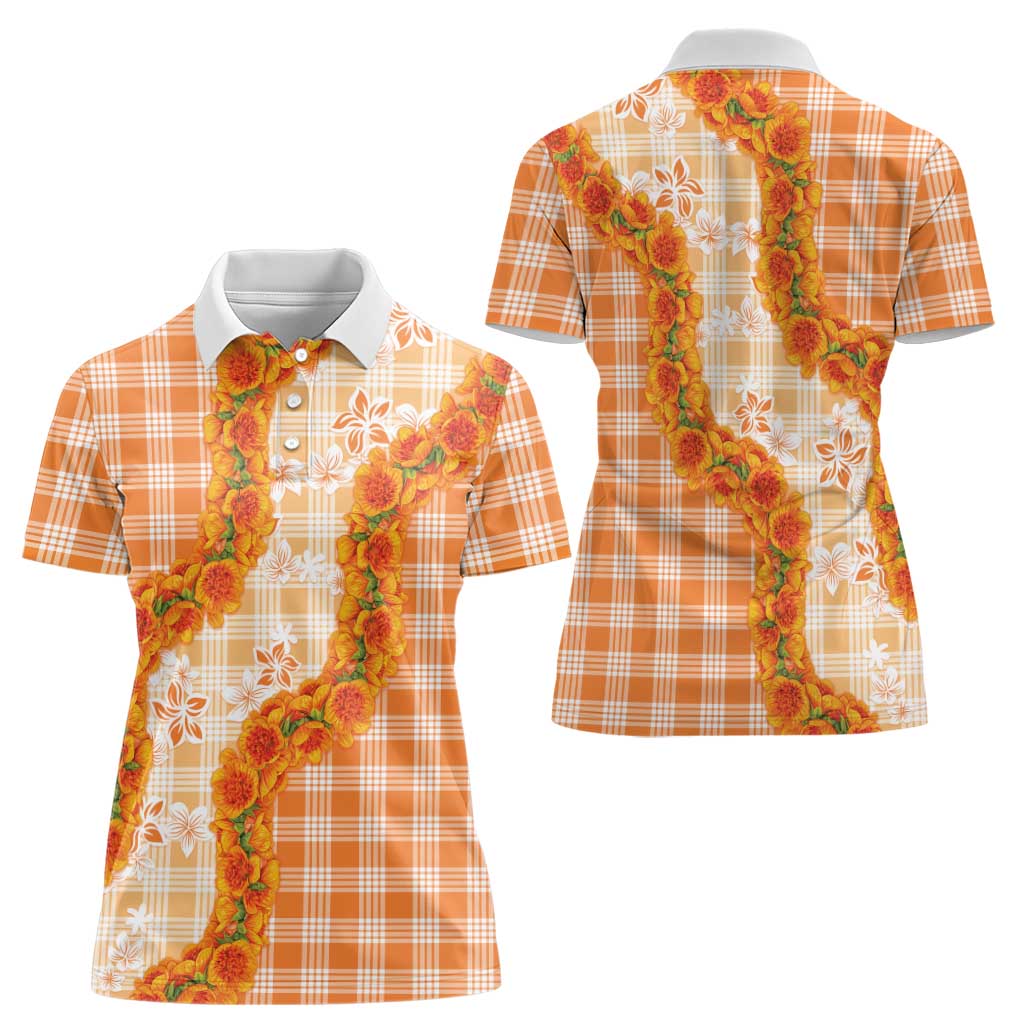 Orange Hawaii Palaka Women Polo Shirt Hawaiian Ilima Lei