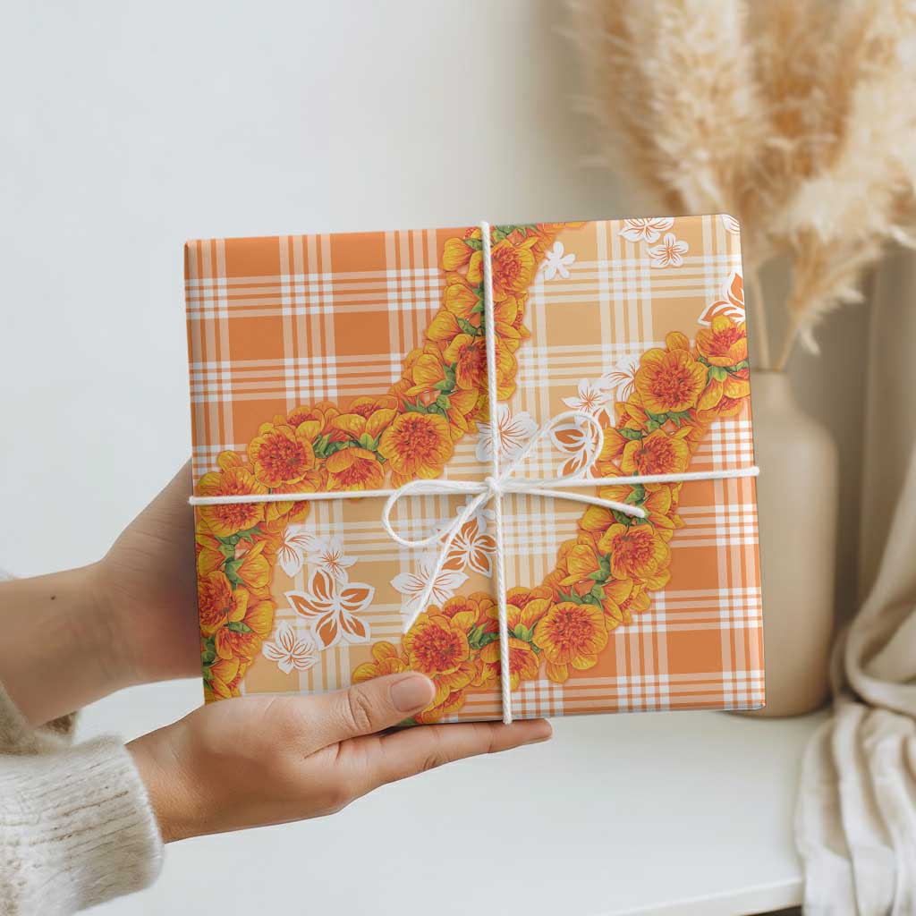 Orange Hawaii Palaka Wrapping Paper Hawaiian Ilima Lei
