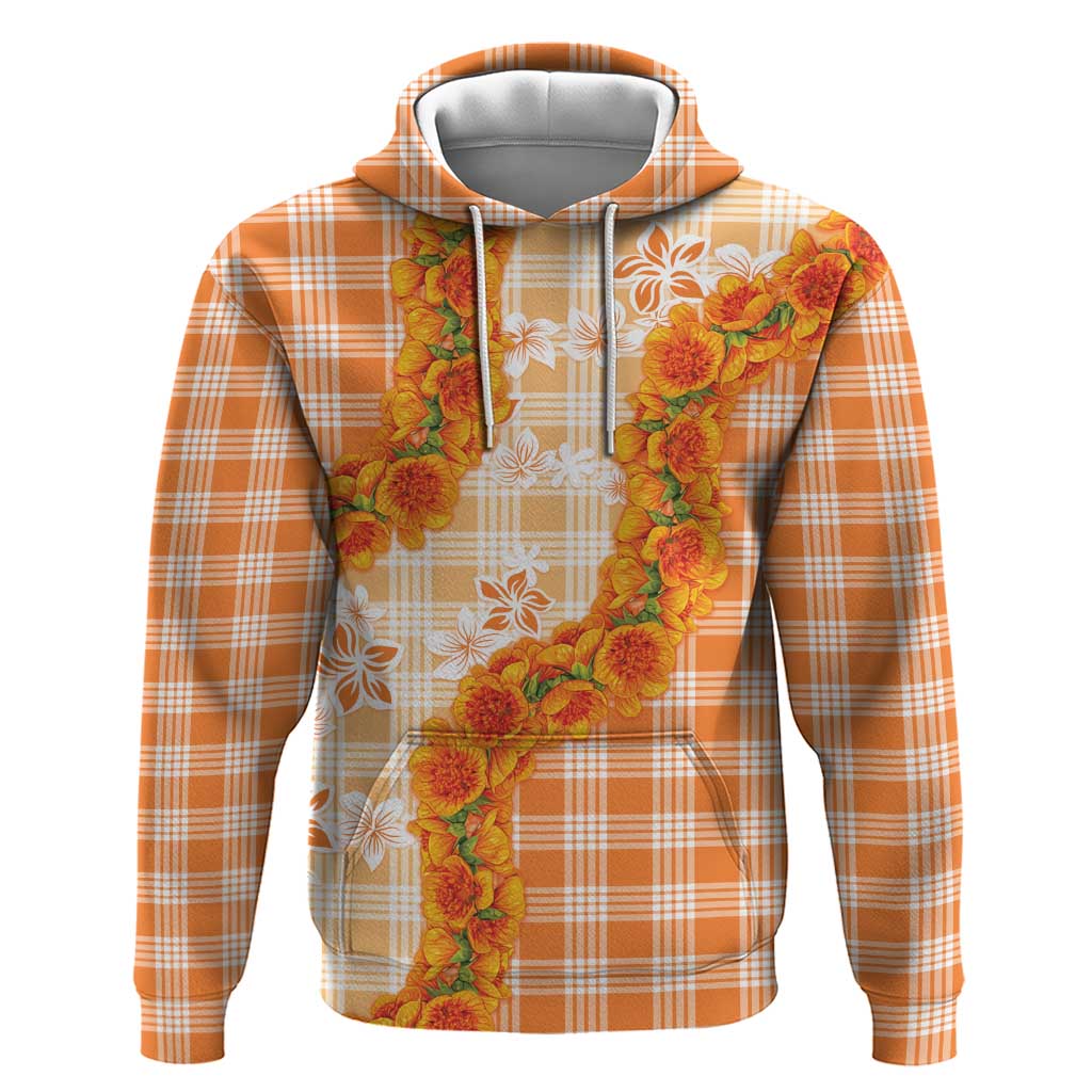 Orange Hawaii Palaka Zip Hoodie Hawaiian Ilima Lei