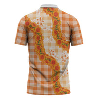 Orange Hawaii Palaka Zipper Polo Shirt Hawaiian Ilima Lei
