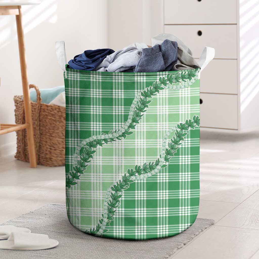 Green Hawaii Palaka Laundry Basket Hawaiian Pikake Lei