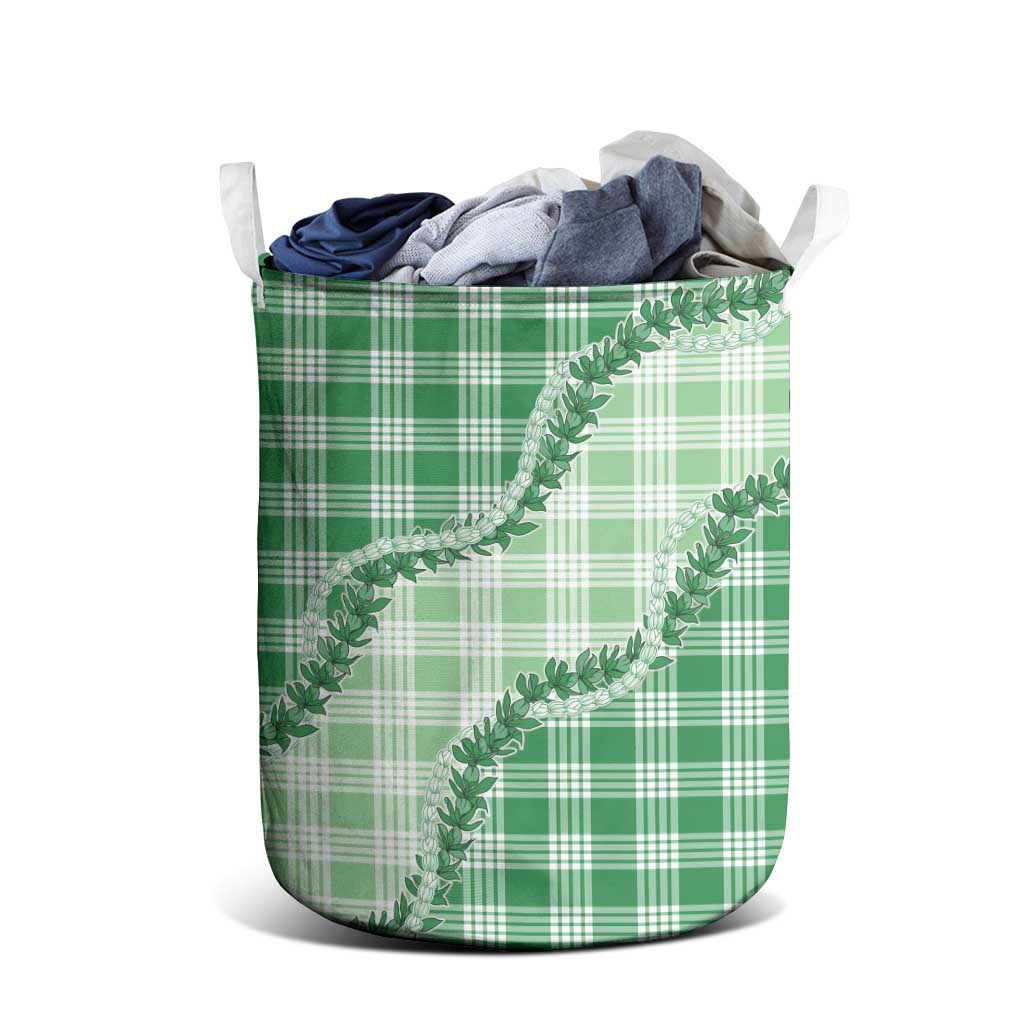 Green Hawaii Palaka Laundry Basket Hawaiian Pikake Lei