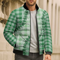 Green Hawaii Palaka Bomber Puffer Jacket Hawaiian Pikake Lei