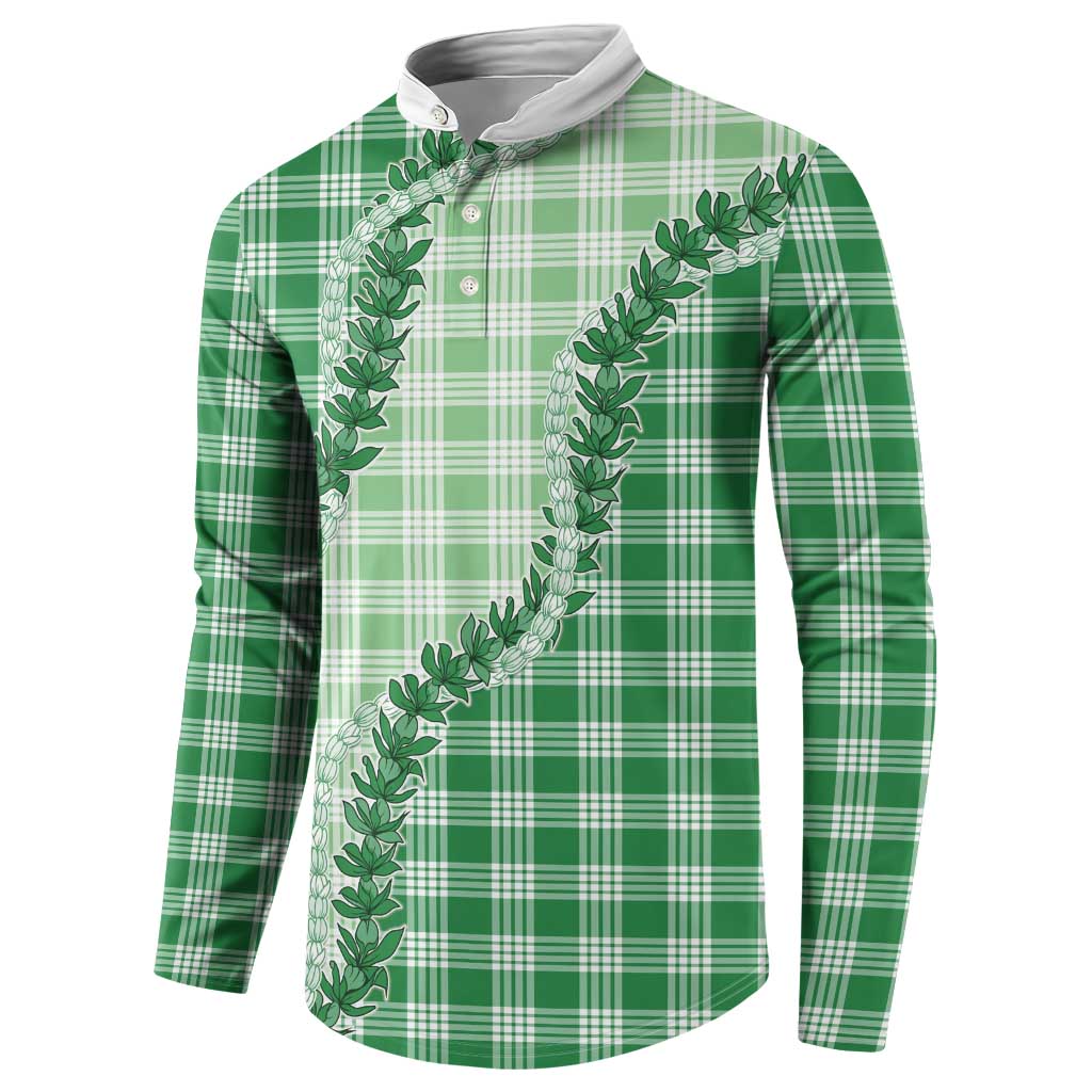 Green Hawaii Palaka Button Sweatshirt Hawaiian Pikake Lei