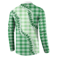 Green Hawaii Palaka Button Sweatshirt Hawaiian Pikake Lei