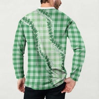Green Hawaii Palaka Button Sweatshirt Hawaiian Pikake Lei