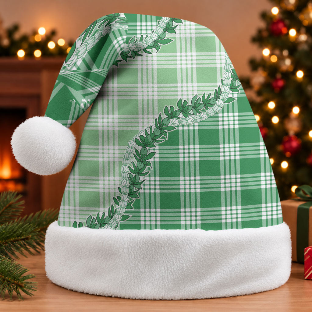 Green Hawaii Palaka Christmas Santa Hat Hawaiian Pikake Lei LT05 Without Fur Green - Polynesian Pride