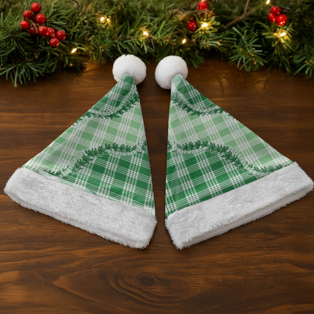 Green Hawaii Palaka Christmas Santa Hat Hawaiian Pikake Lei LT05 - Polynesian Pride