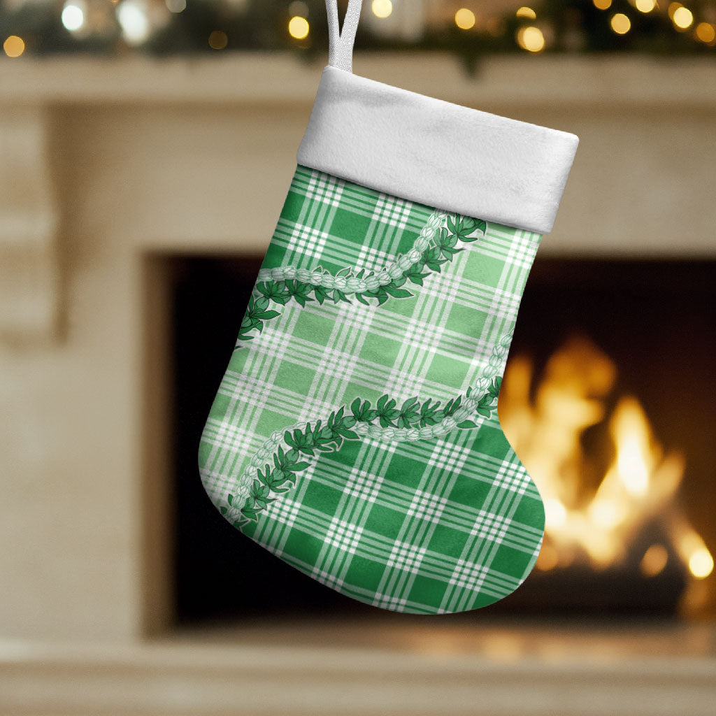 Green Hawaii Palaka Christmas Stocking Hawaiian Pikake Lei LT05 Set of 2 Green - Polynesian Pride