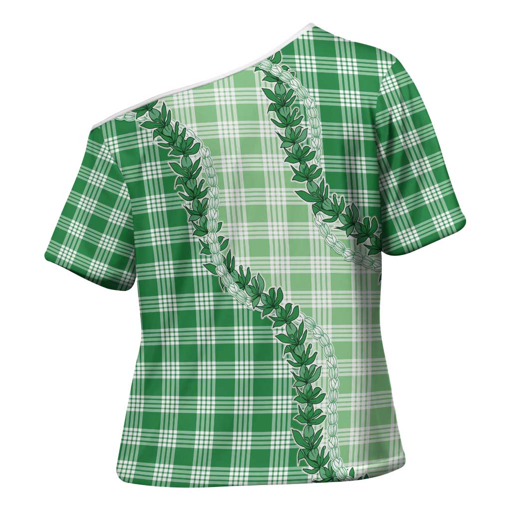 Green Hawaii Palaka Cross Shoulder Shirt Hawaiian Pikake Lei