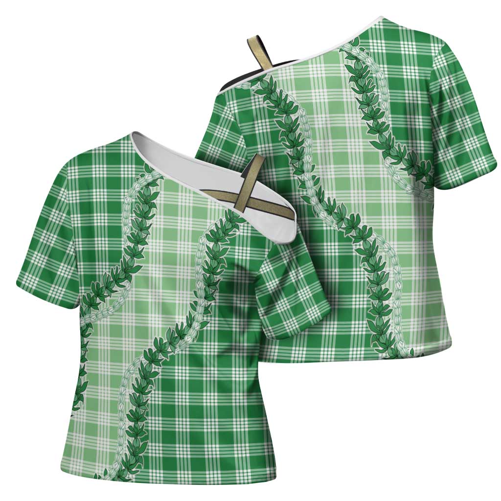 Green Hawaii Palaka Cross Shoulder Shirt Hawaiian Pikake Lei