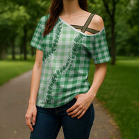 Green Hawaii Palaka Cross Shoulder Shirt Hawaiian Pikake Lei