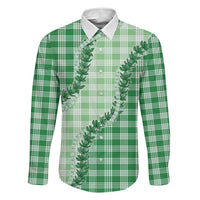 Green Hawaii Palaka Family Matching Long Sleeve Bodycon Dress and Hawaiian Shirt Hawaiian Pikake Lei LT05 Dad's Shirt - Long Sleeve Green - Polynesian Pride