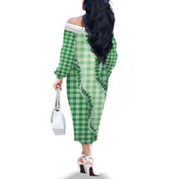Green Hawaii Palaka Family Matching Off The Shoulder Long Sleeve Dress and Hawaiian Shirt Hawaiian Pikake Lei LT05 - Polynesian Pride