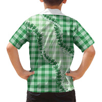 Green Hawaii Palaka Family Matching Off Shoulder Short Dress and Hawaiian Shirt Hawaiian Pikake Lei LT05 - Polynesian Pride