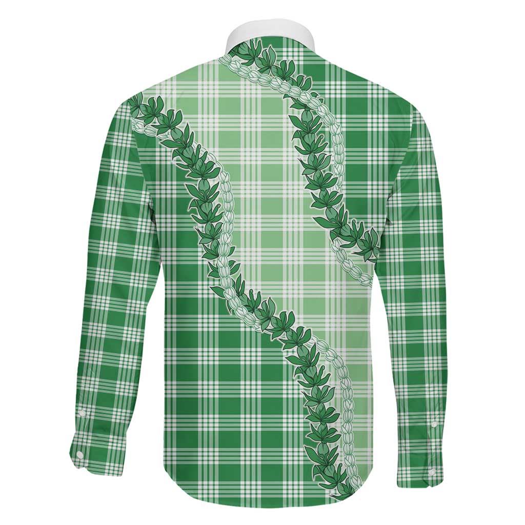Green Hawaii Palaka Family Matching Short Sleeve Bodycon Dress and Hawaiian Shirt Hawaiian Pikake Lei LT05 - Polynesian Pride