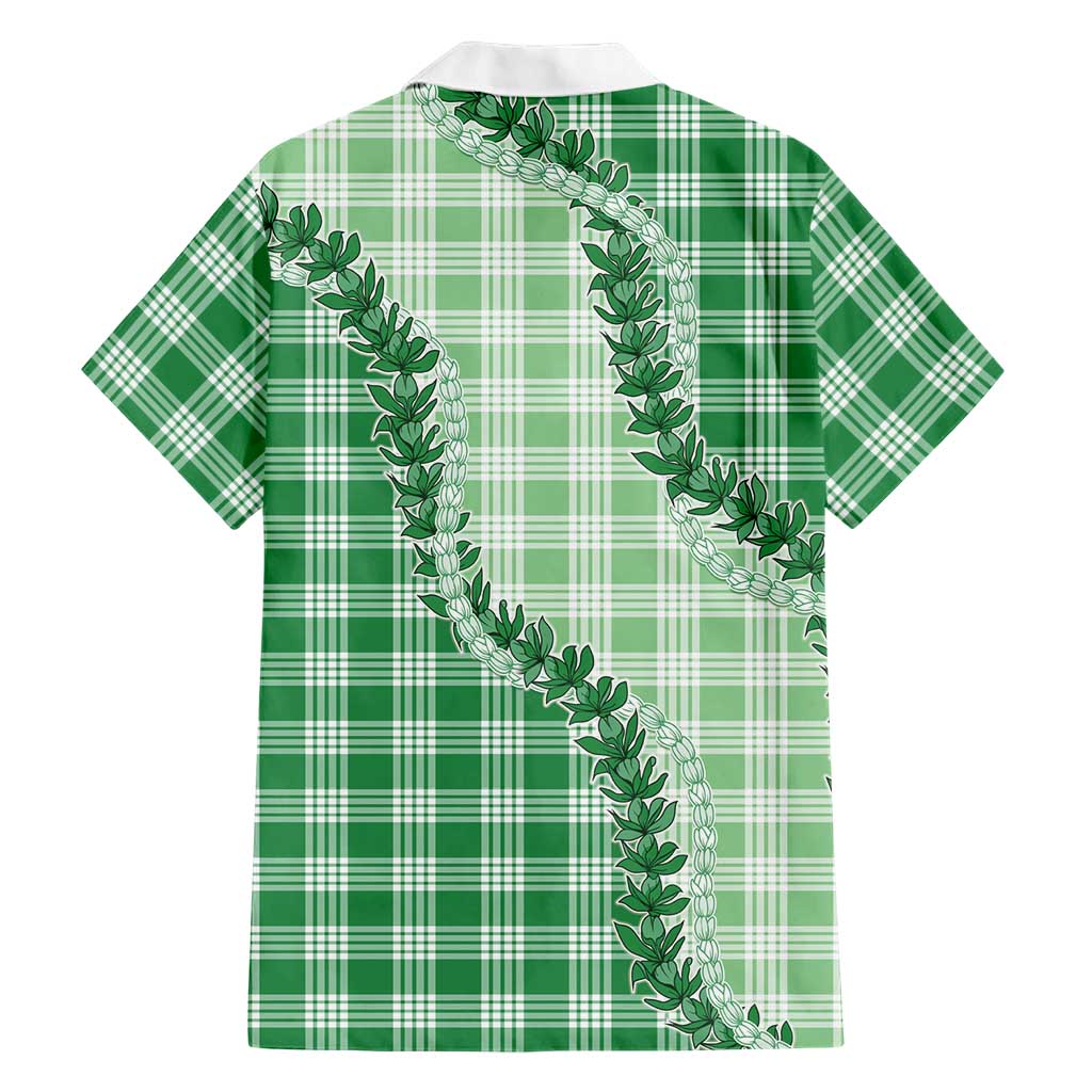Green Hawaii Palaka Family Matching Summer Maxi Dress and Hawaiian Shirt Hawaiian Pikake Lei LT05 - Polynesian Pride