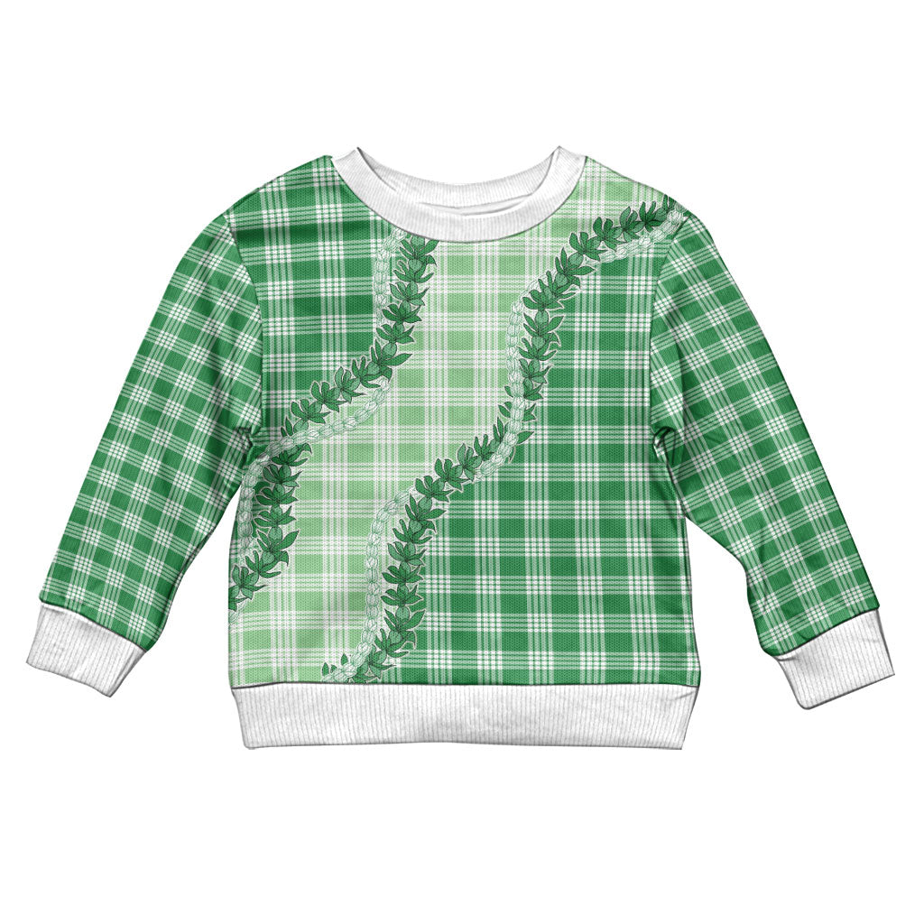 Green Hawaii Palaka Kid Ugly Christmas Sweater Hawaiian Pikake Lei LT05 Kid Green - Polynesian Pride